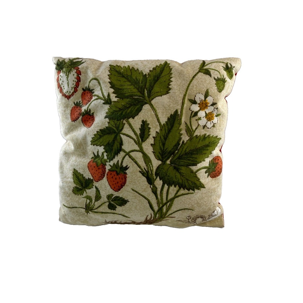 Vintage Botanical Strawberry Pillow 8" Fragaria Vesca Cottagecore Accent Cushion